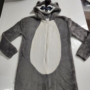 H&M Girls Unisex Pajama Costume Plush Fur Hooded Racoon Onesie w/ Tail Size 6x/7